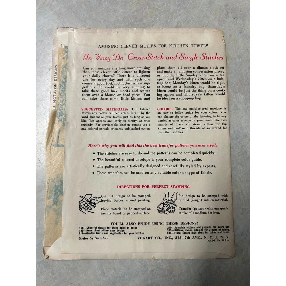 Vintage Vogart Transfer Patterns #659 Seven Lucky Kittens #283‎ Crowing Roosters